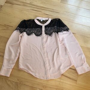 LC Lauren Conrad Pink Blouse with Black Lace